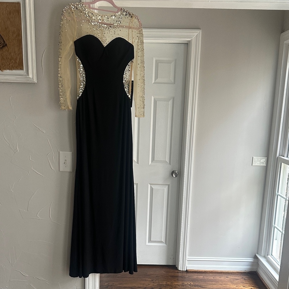 Black and Beige Tan Beaded Sparkling Prom Evening Homecoming Gown Dress 2